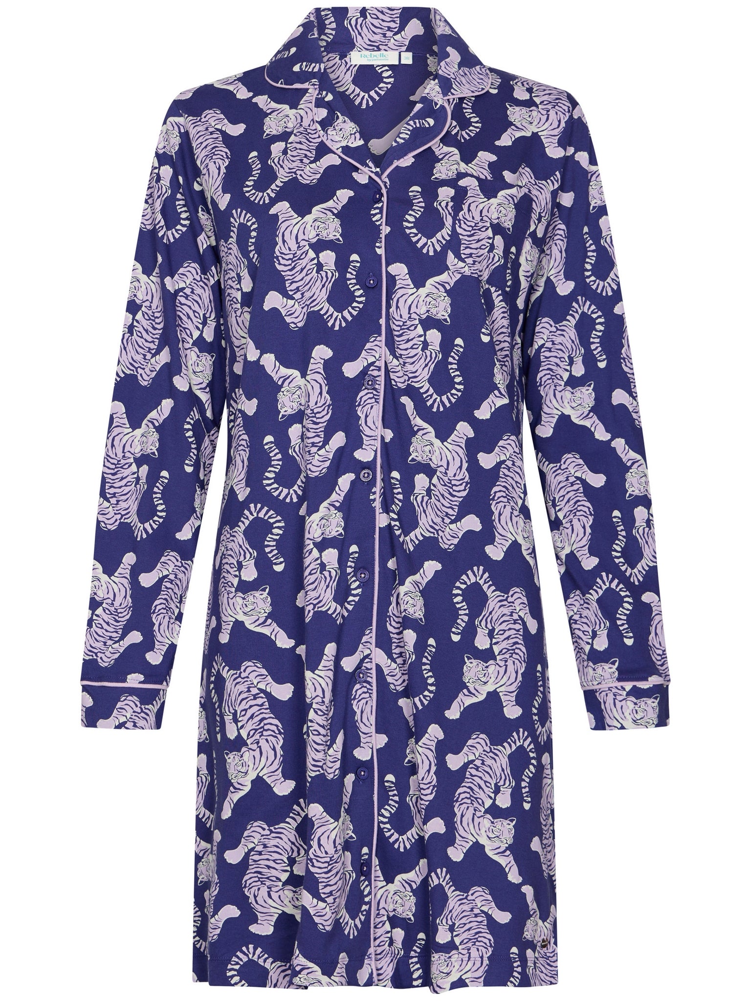 rebelle-tiger-star-nachthemd-lila-tigerprint-bio image 1