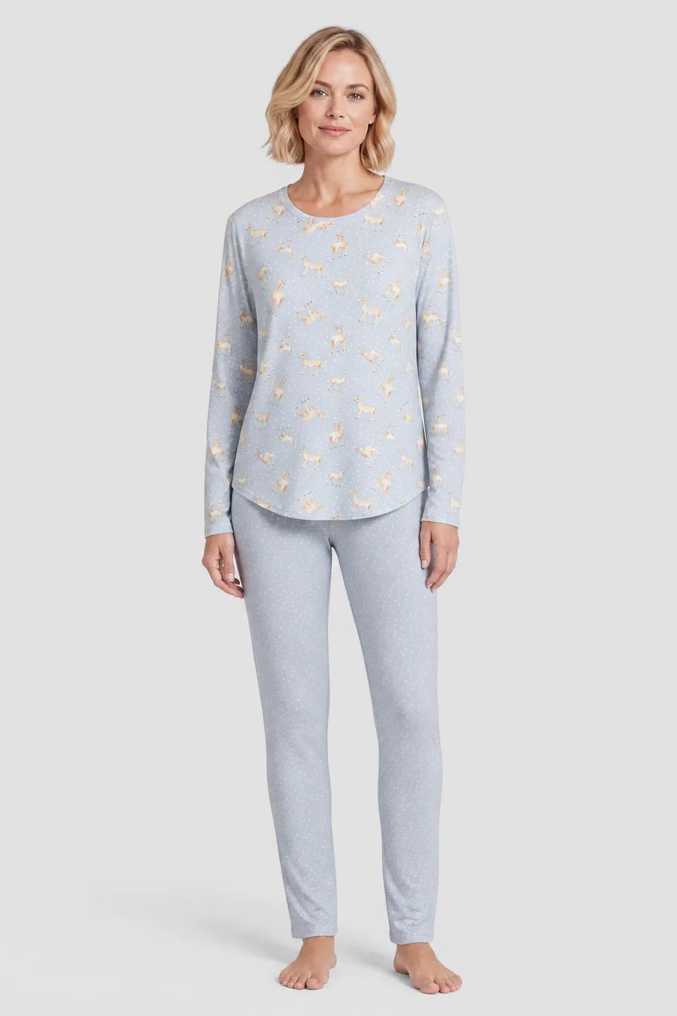 r-sch-be-happy-pyjama-lang-blau-tupfen-bambi-druck image 1