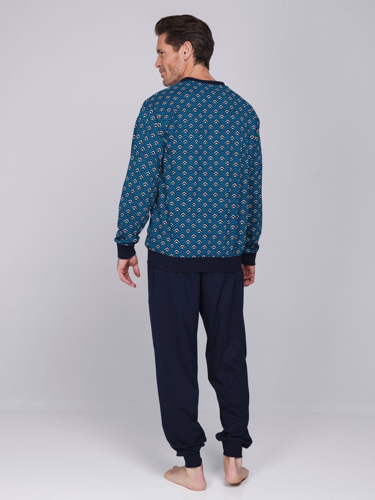 robson-graphic-herren-pyjama-blau-v-ausschnitt-baumwolle image 2