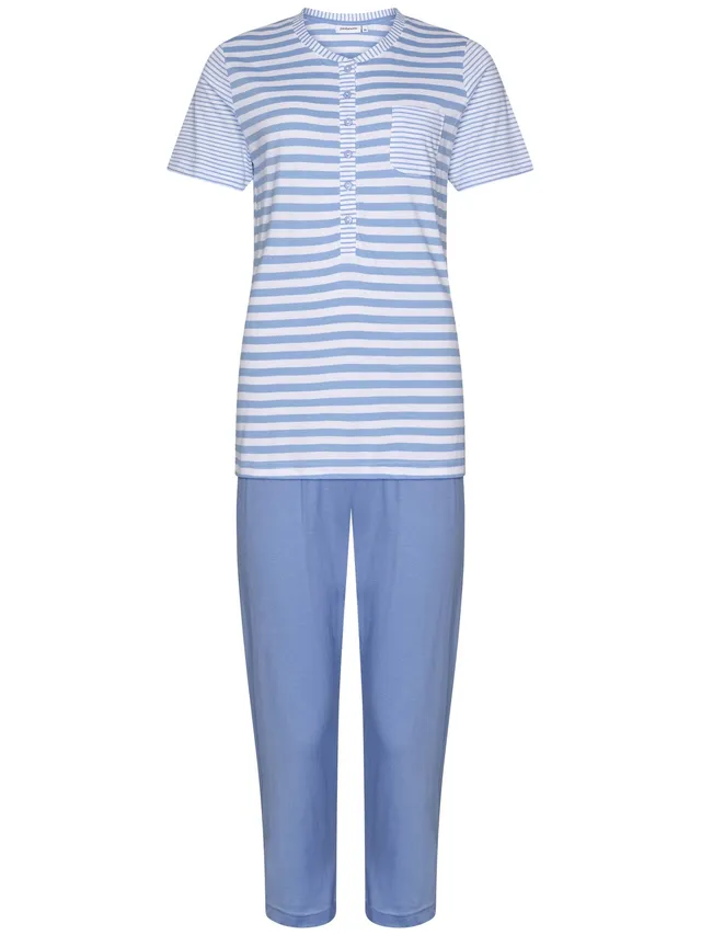 pastunette-soft-blue-baumwoll-pyjama-hellblau-gestreift image 1