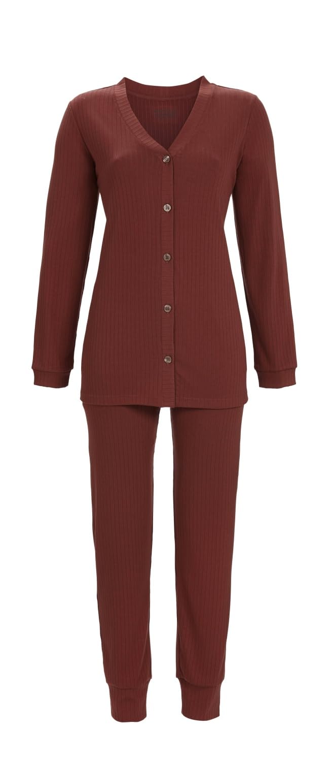 ringella-pyjama-interlock-rippe-damen-schlafanzug-langarm-v-ausschnitt image 1