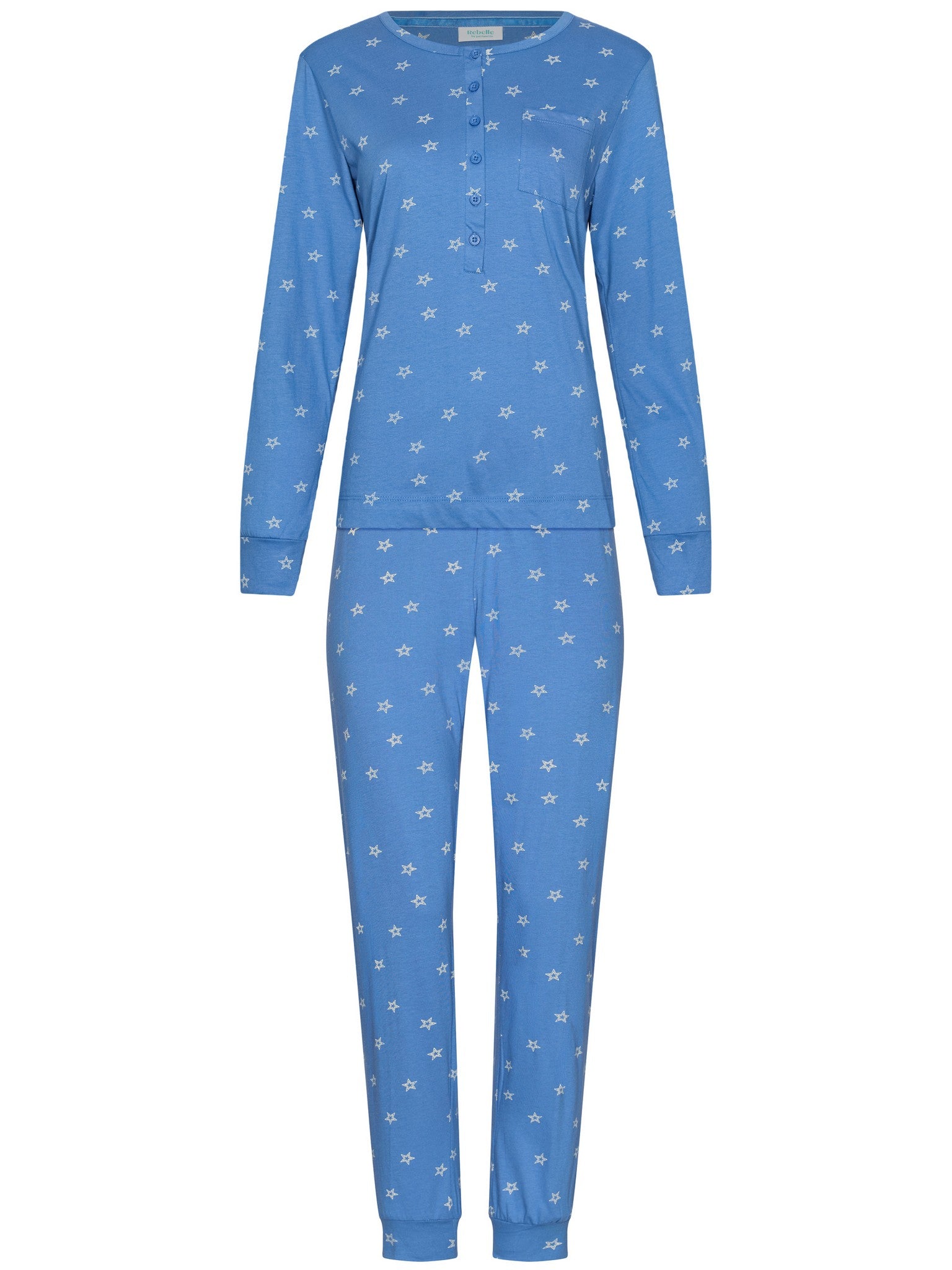 myrebelle-starry-nights-pyjama-blau-sterne-bio-baumwolle image 1
