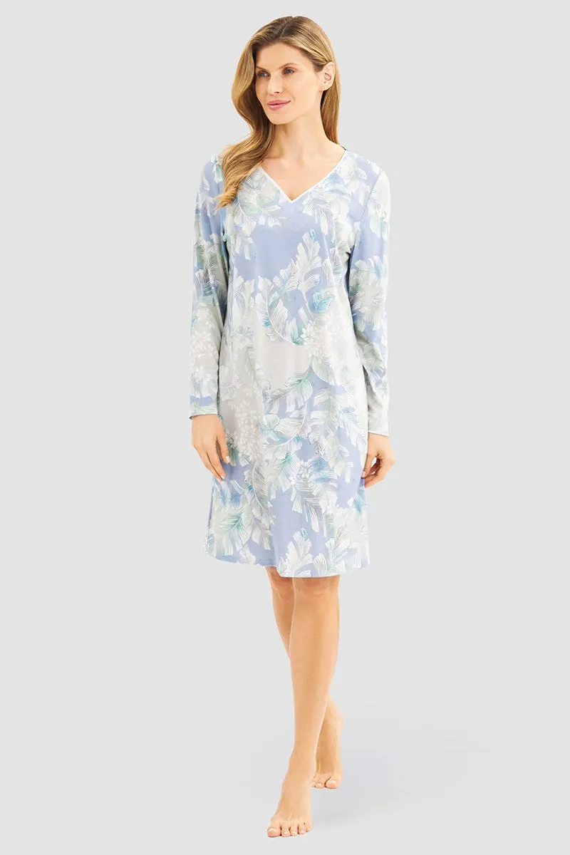 r-sch-be-happy-nachthemd-knielang-blau-bl-tterdruck image 1
