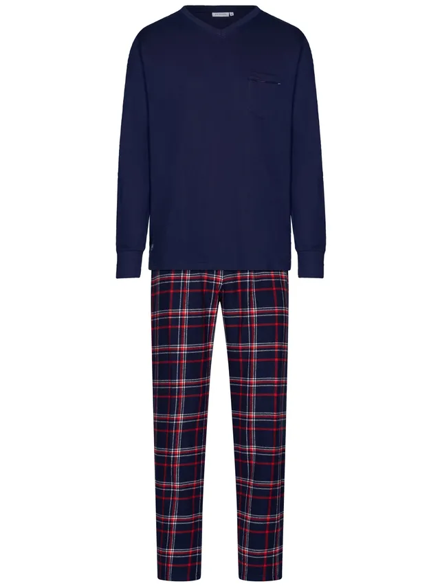 pastunette-aspen-ski-pyjama-blau-karo-baumwolle-flanell image 1