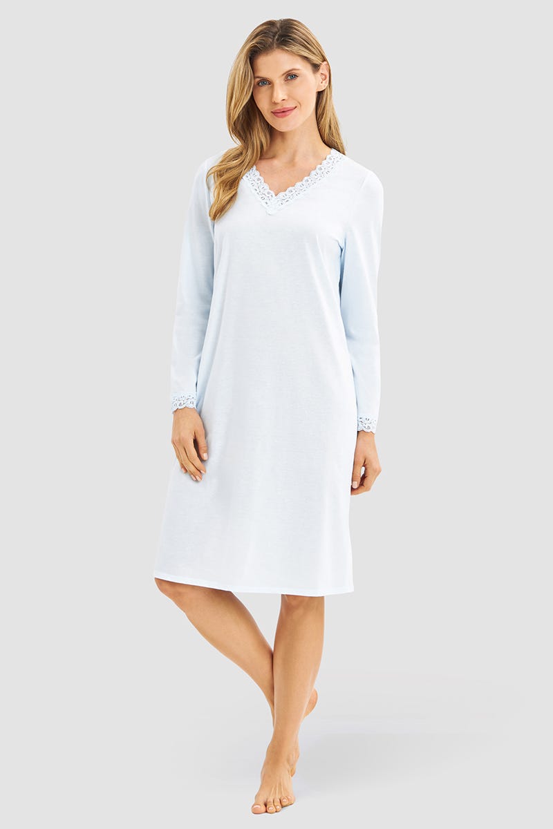 r-sch-be-happy-nachthemd-knielang-langarm-blau-spitze image 1