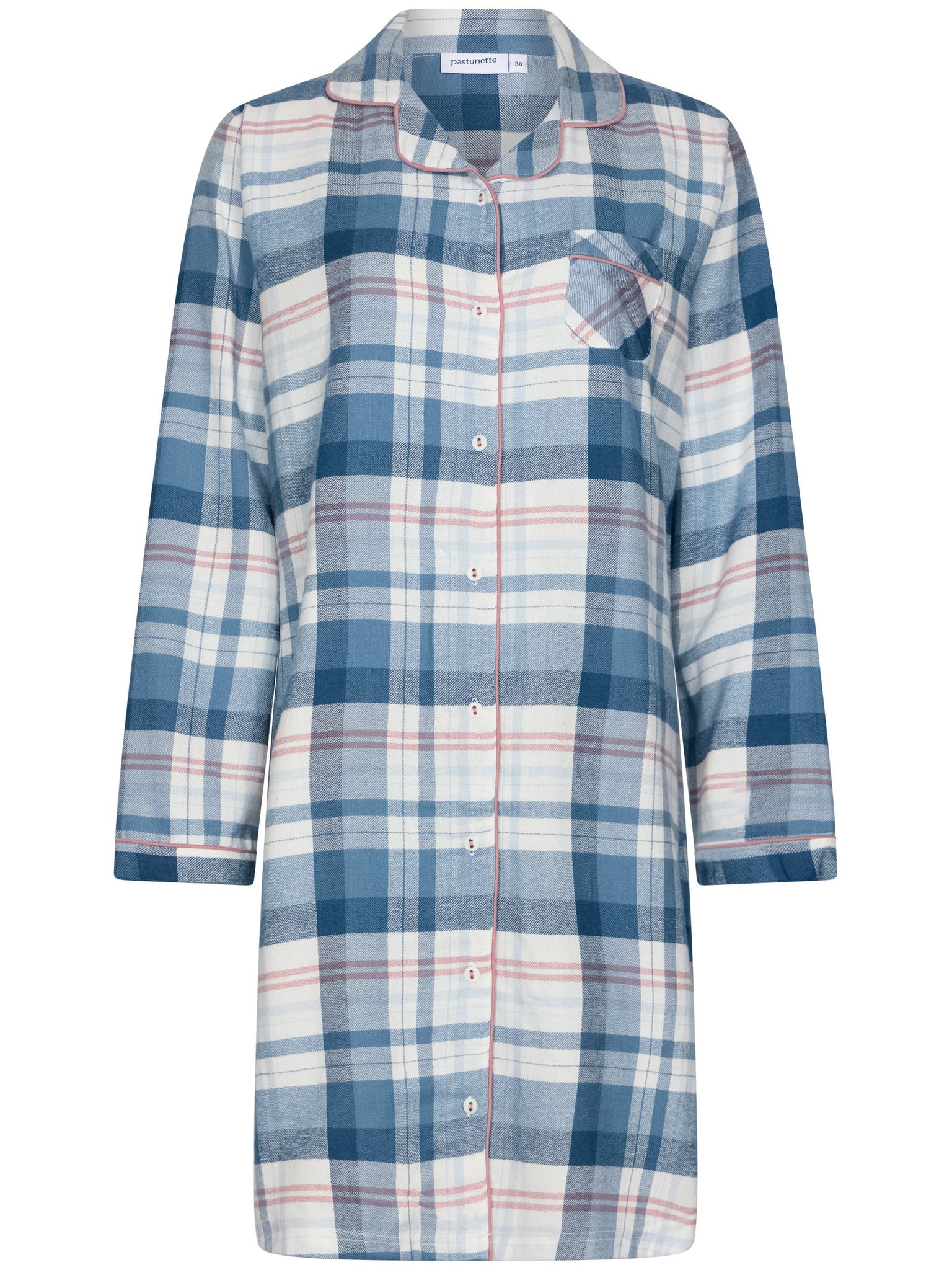 pastunette-flannel-check-nachthemd-blau-karo-baumwolle image 1
