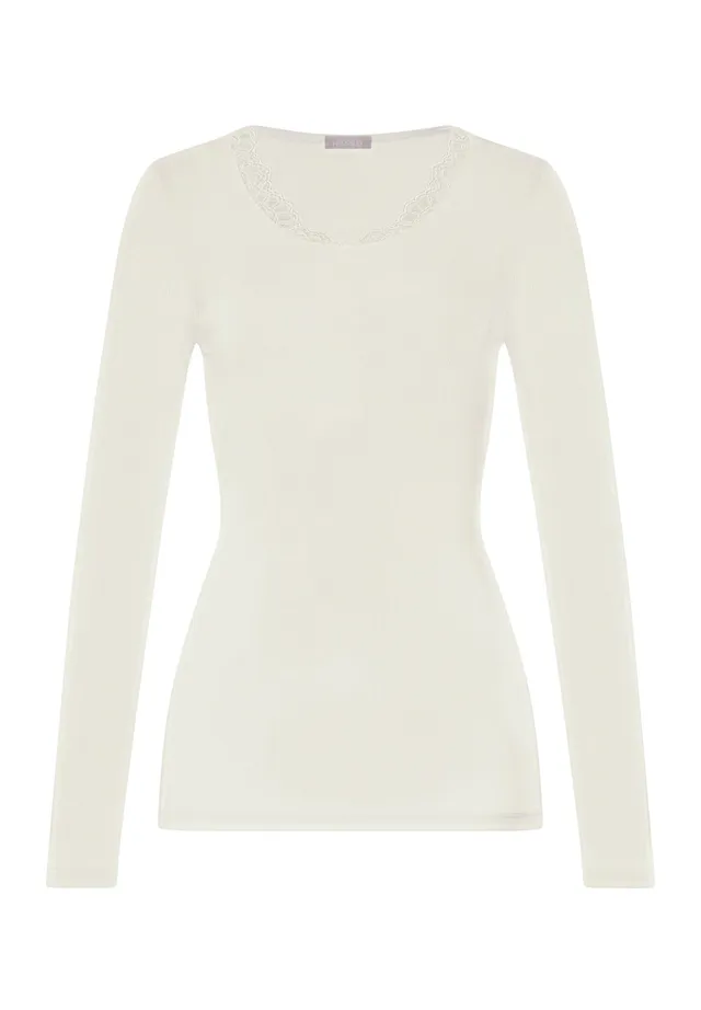 hanro-woolen-lace-langarmshirt-misty-white-damen-merinowolle image 1