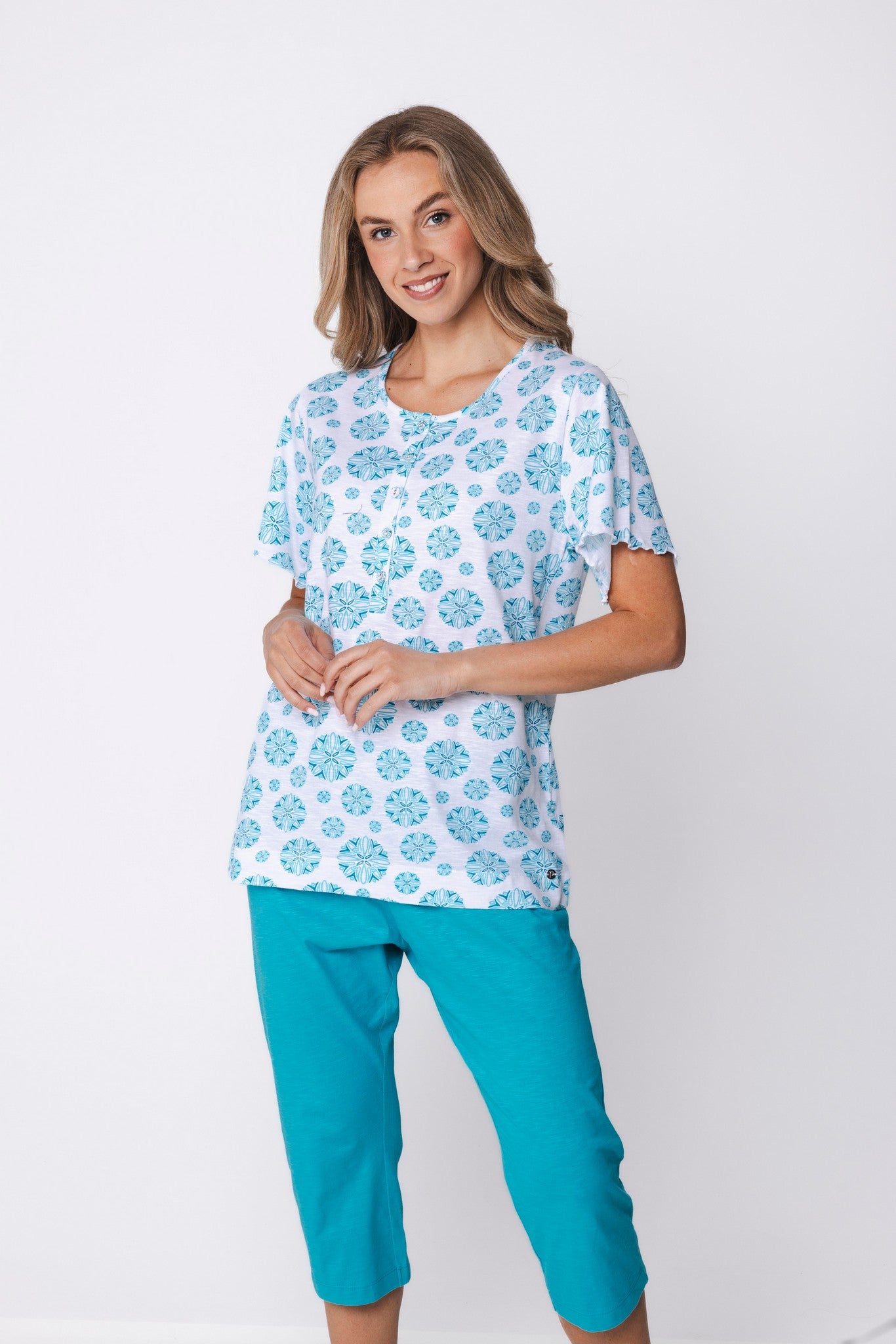 pastunette-ipanema-pyjama-baumwolle-wei-t-rkis-muster-38 image 5