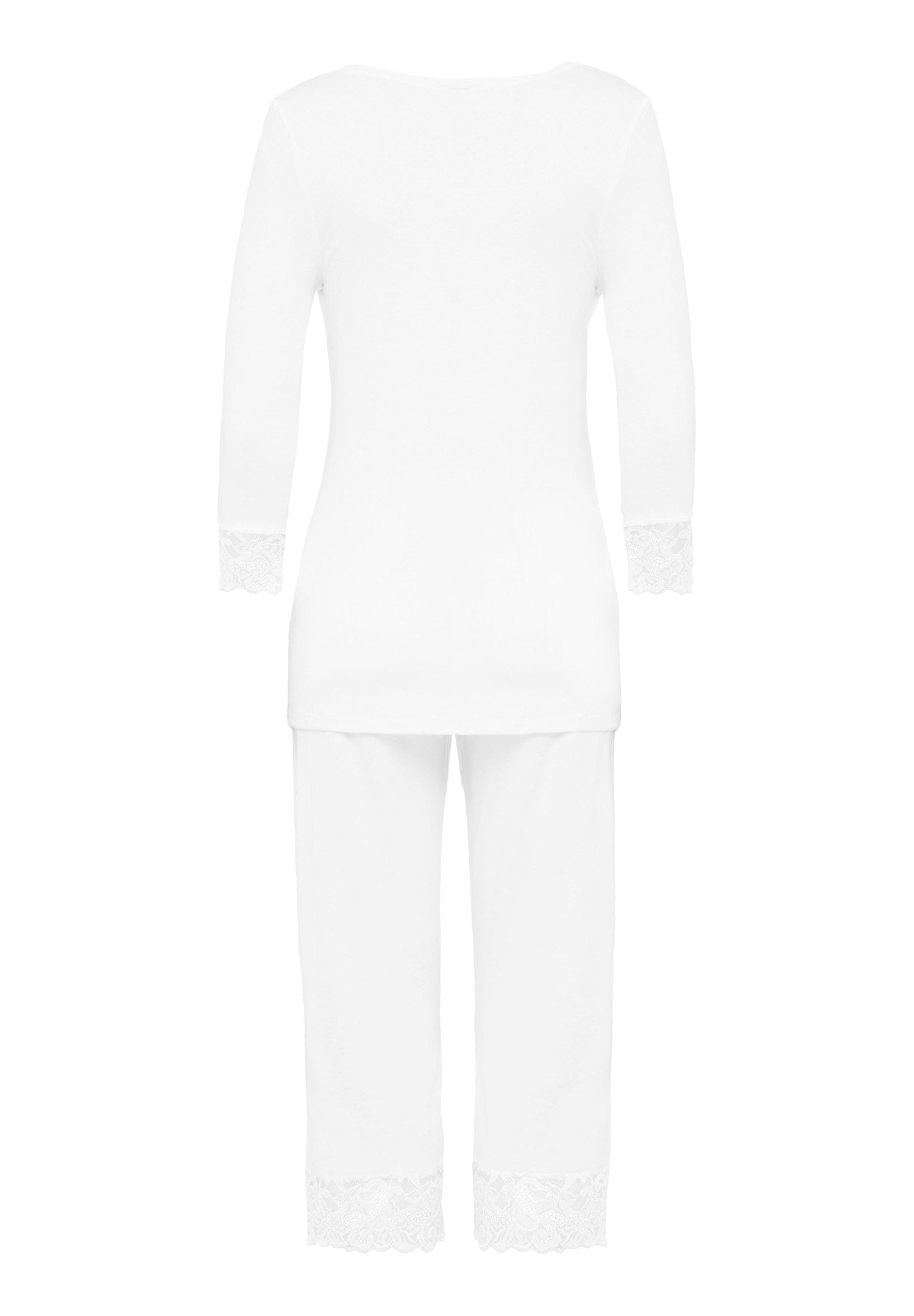 hanro-moments-pyjama-3-4-arm-damen-wei-spitze-baumwolle-set image 3
