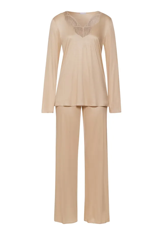 hanro-lilith-pyjama-langarm-coffee-quartz-modal-spitze image 1