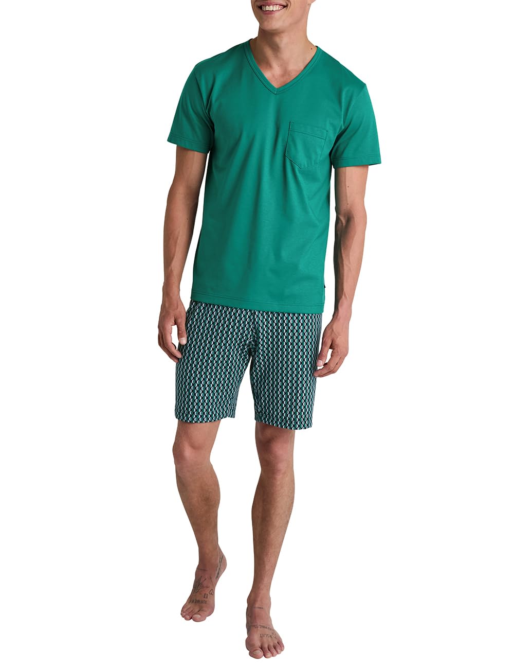 calida-relax-imprint-kurz-pyjama-herren-baumwolle-laurel-green image 5