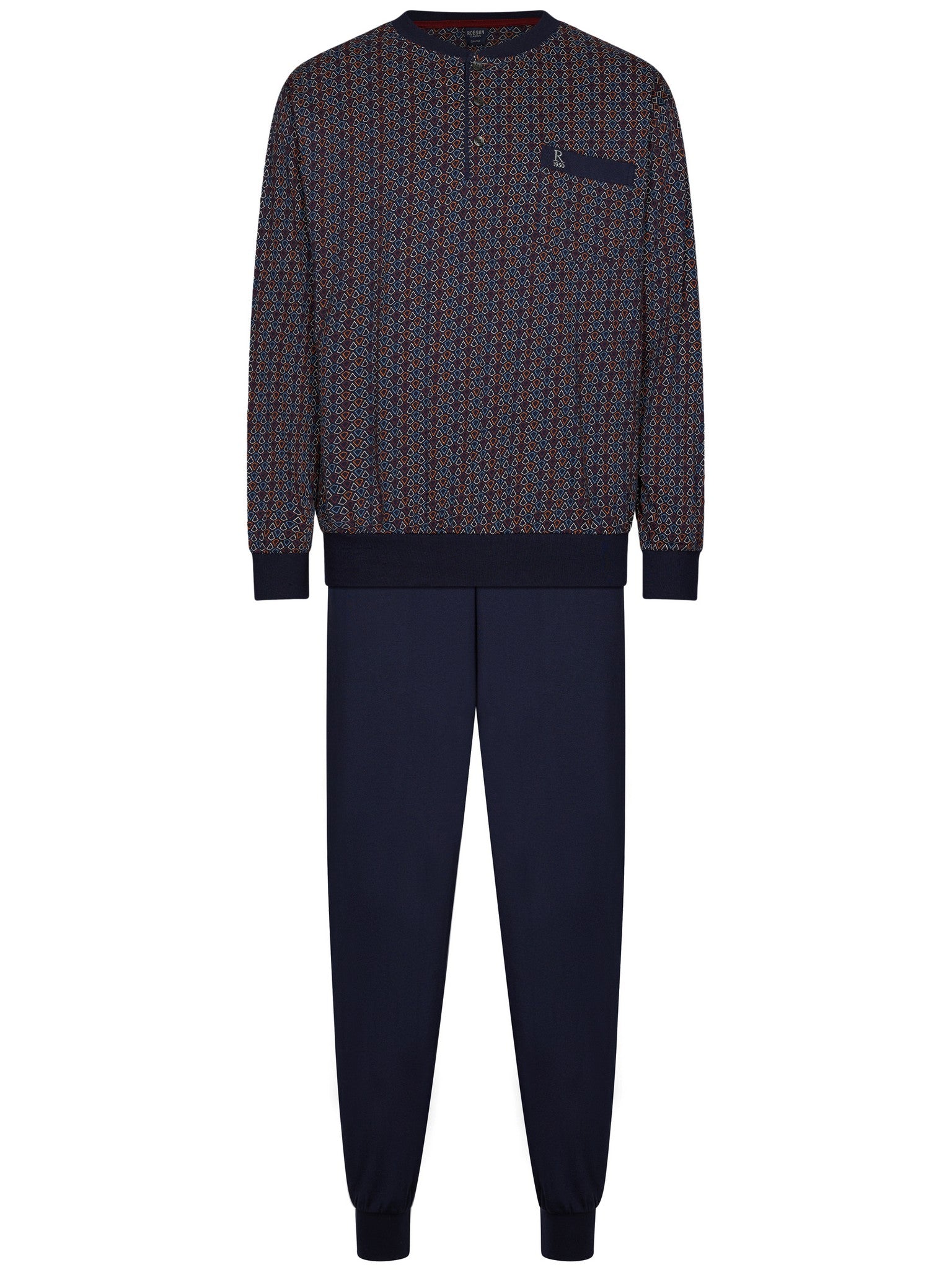 robson-pyjama-herren-blau-baumwolle-langarm-brusttasche image 1
