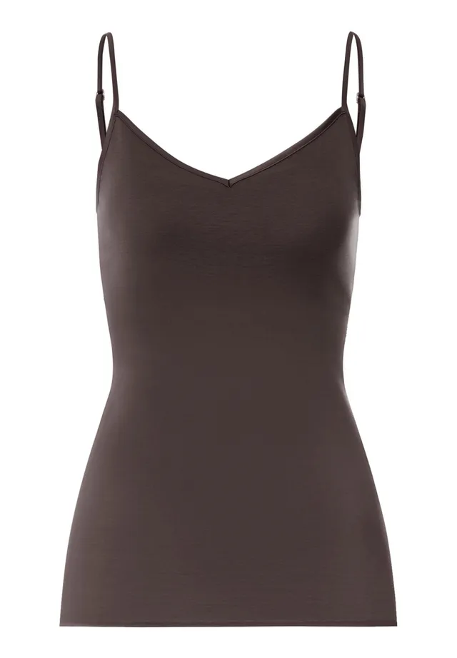 hanro-cotton-seamless-spaghetti-top-dark-mocha-baumwolle image 1