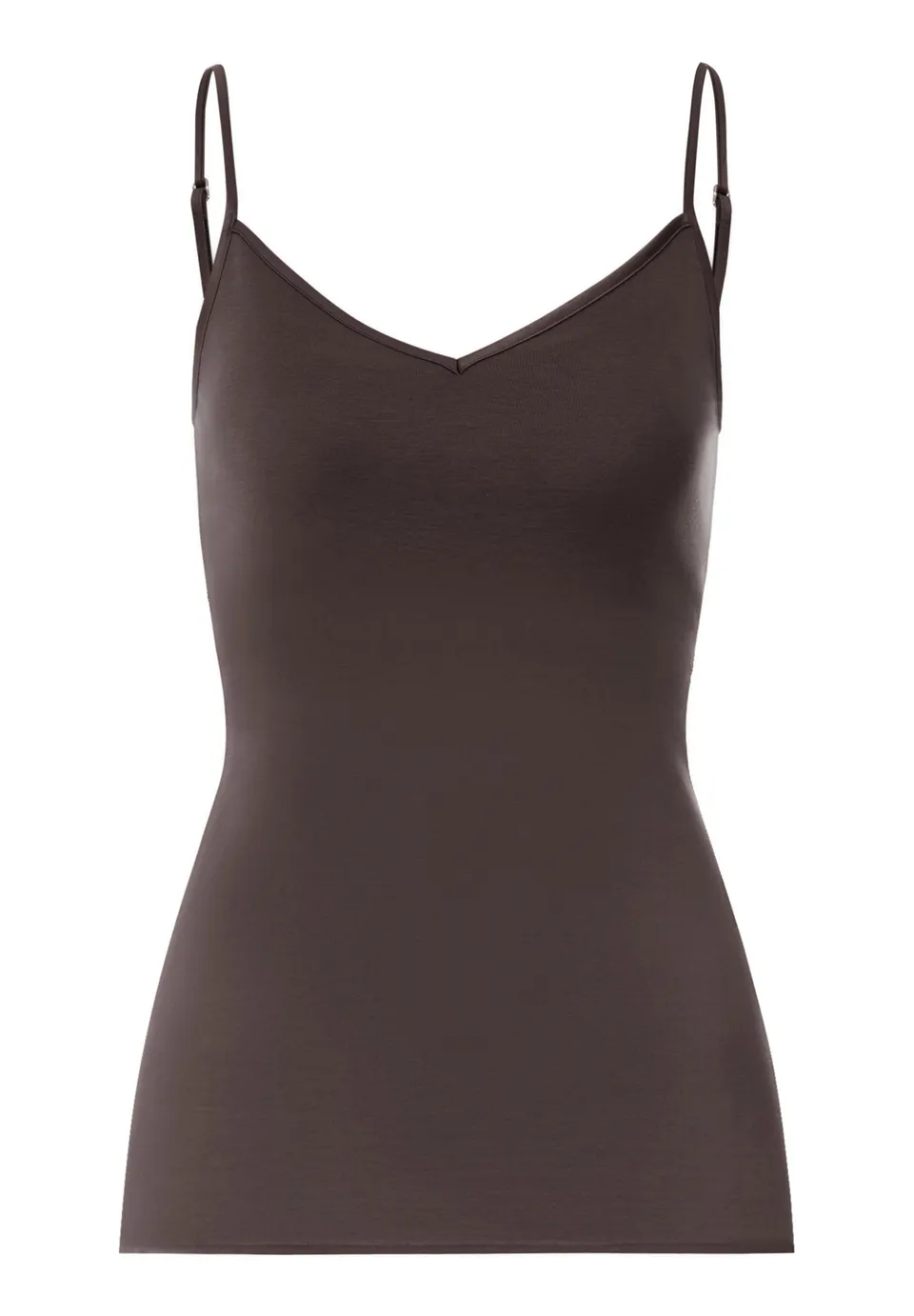 hanro-cotton-seamless-spaghetti-top-dark-mocha-baumwolle image 1