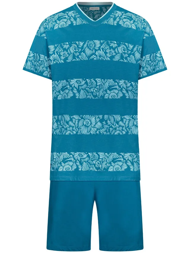 pastunette-ocean-flower-shorty-herren-pyjama-blau-baumwolle image 1