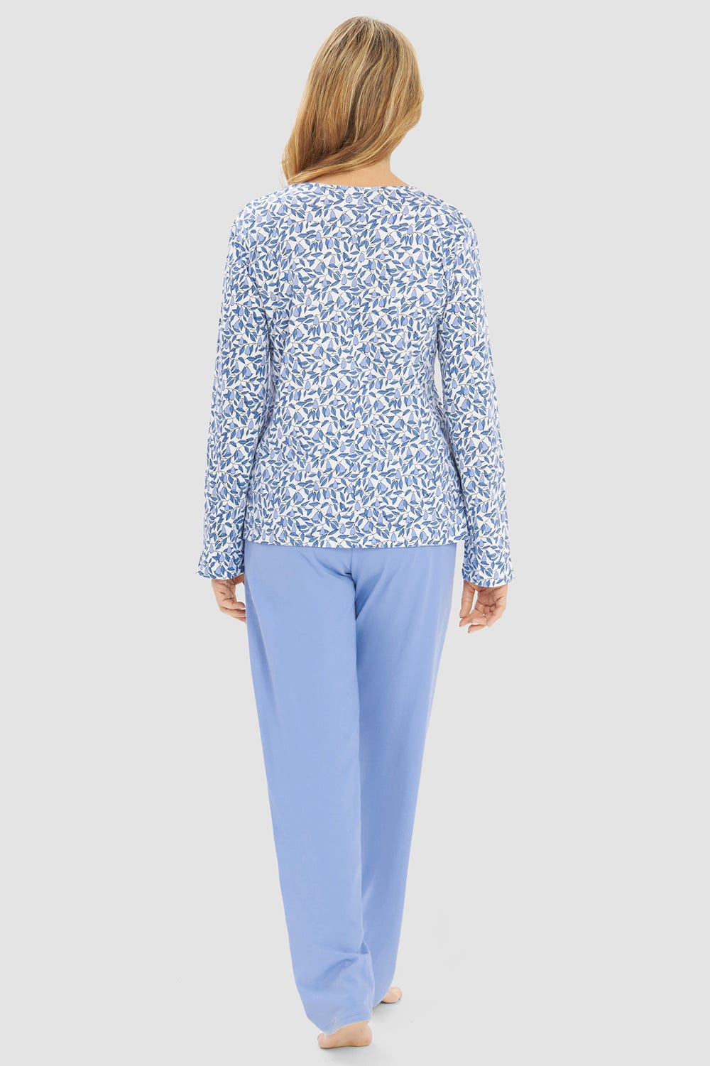r-sch-be-happy-pyjama-lang-bl-ttermuster-schlafanzug-blau-v-ausschnitt image 3