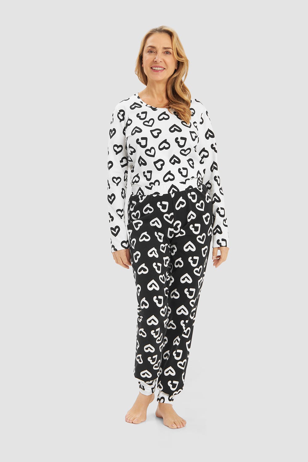 r-sch-be-happy-pyjamahose-lang-schwarz-herzmuster image 4