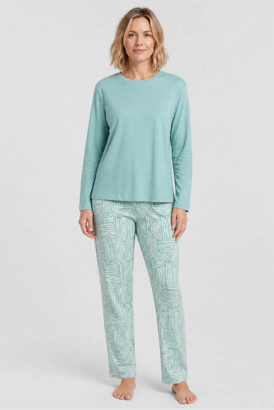 r-sch-be-happy-pyjama-lang-t-rkis-grafikdruck-baumwolle image 1