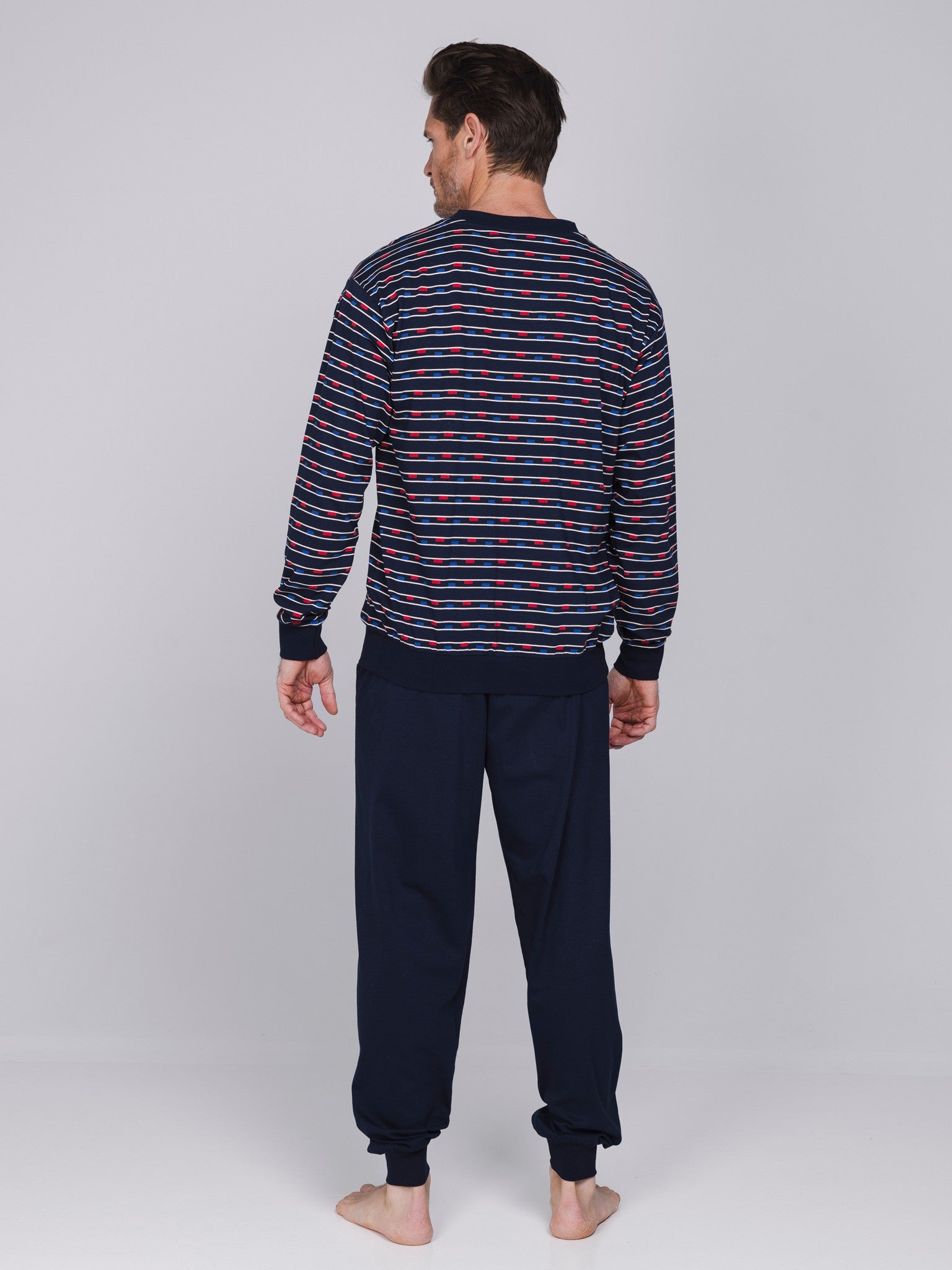 robson-stripes-herren-pyjama-dunkelblau-baumwolle image 2