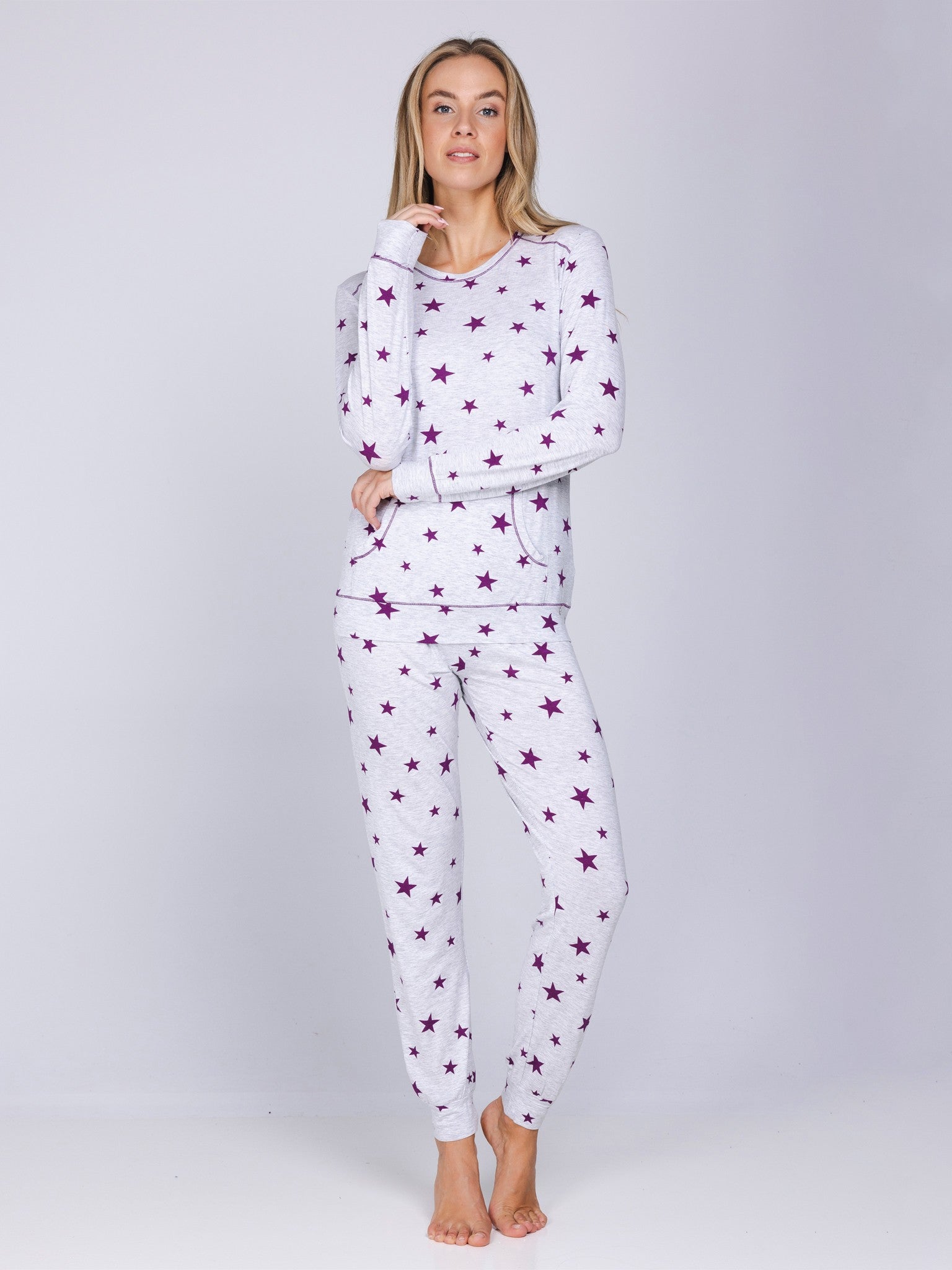 myrebelle-starlight-magic-damenpyjama-grau-sterne image 4