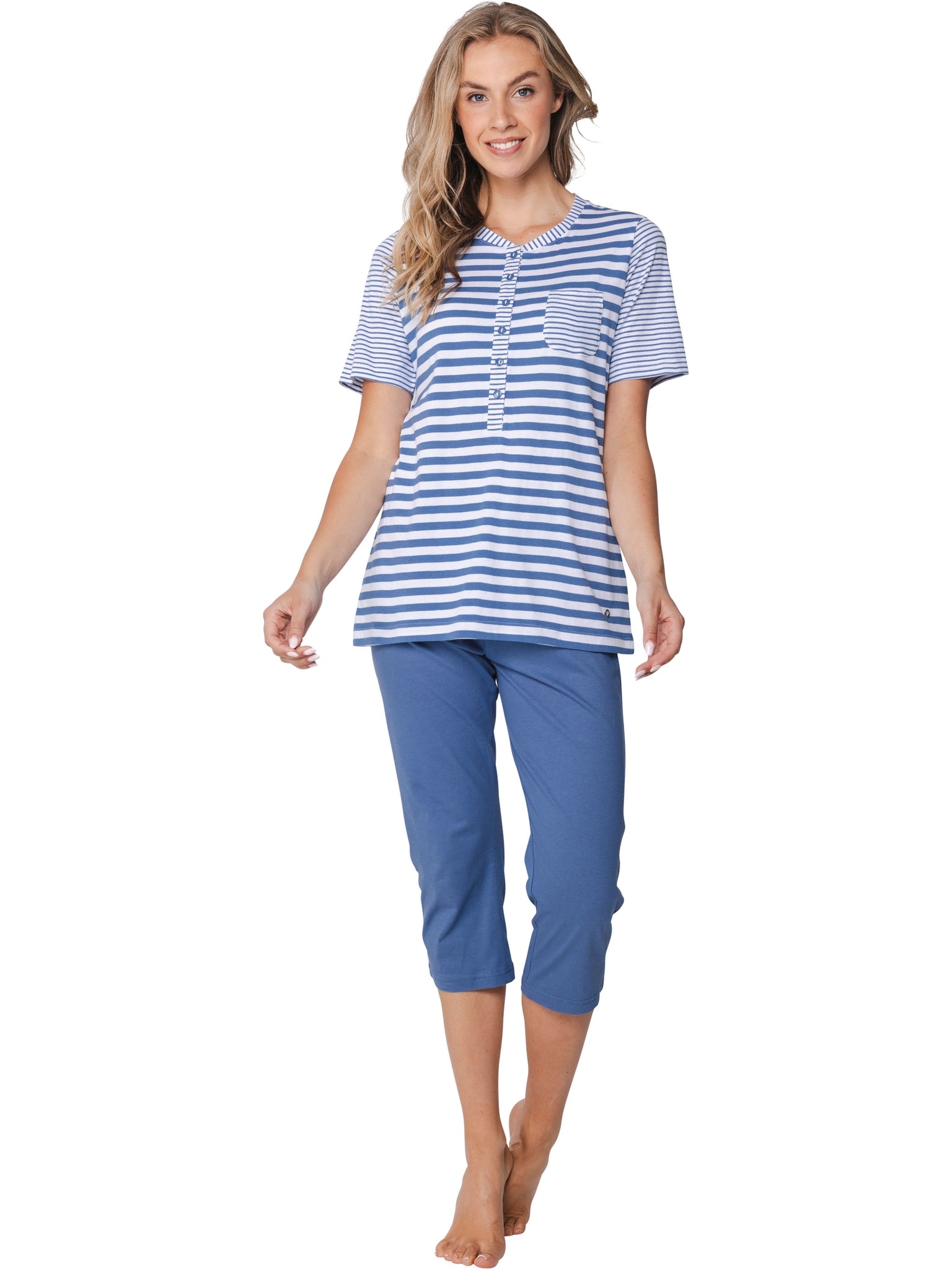 pastunette-stone-blue-pyjama-gestreift-blau-3-4-hose-baumwolle image 3