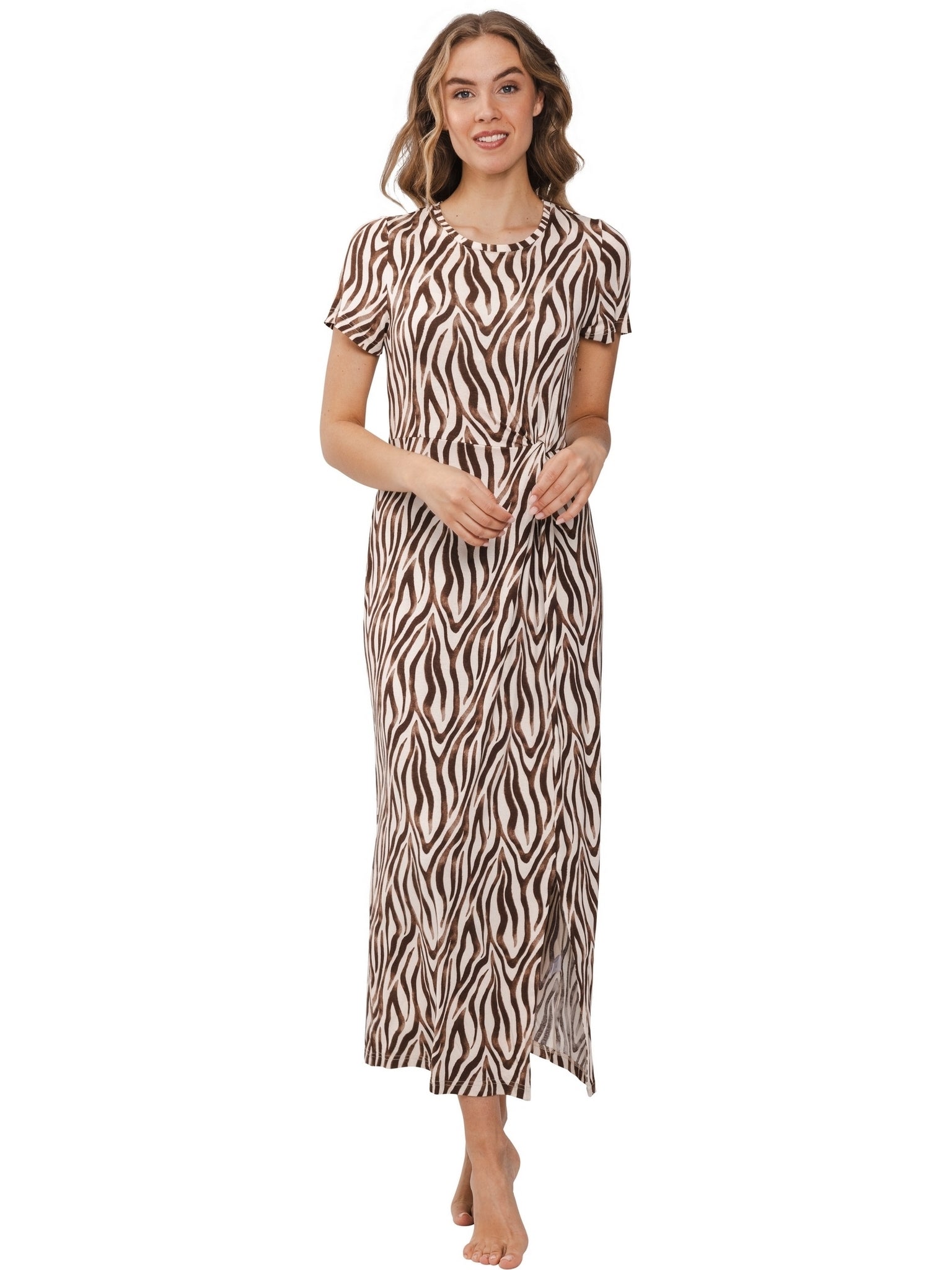 pastunette-safari-kleid-beige-animal-kurzarm-viskose image 2