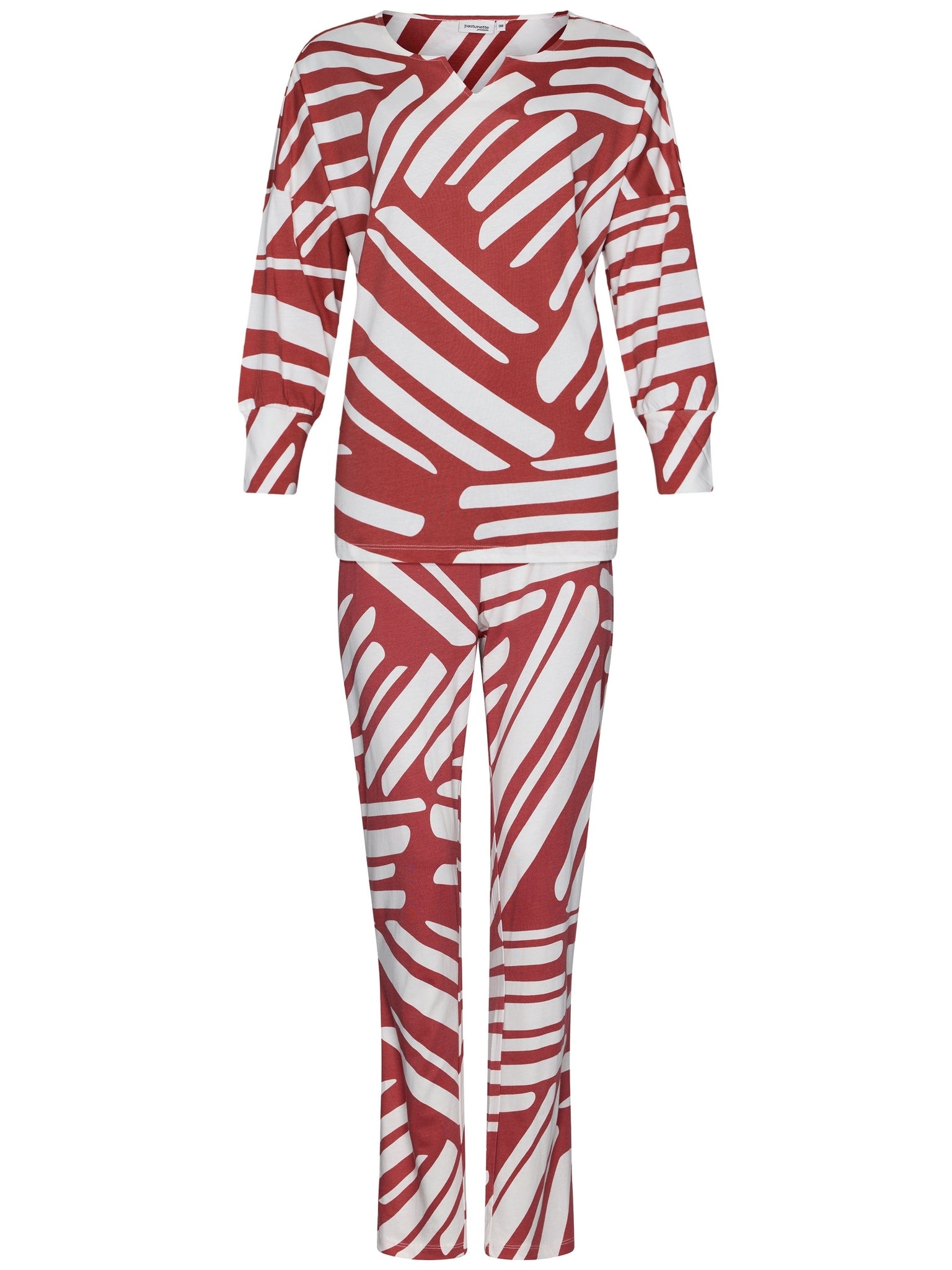pastunette-premium-geometric-damenpyjama-korallrot-modal image 1
