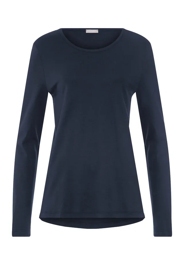 hanro-loungy-nights-langarm-shirt-deep-navy-baumwolle image 1