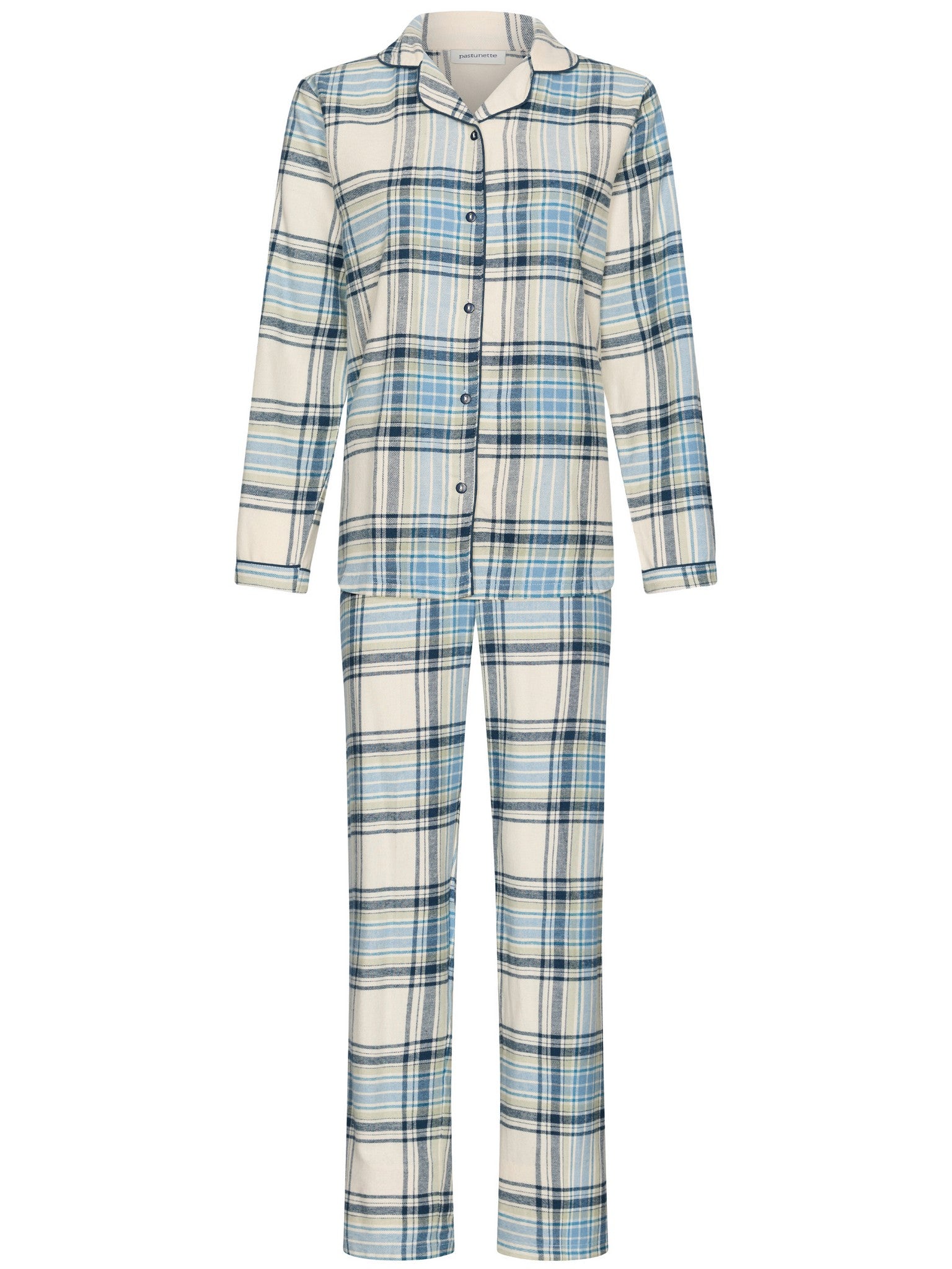 pastunette-frosty-checks-pyjama-blau-kariert-baumwoll-flanell image 1