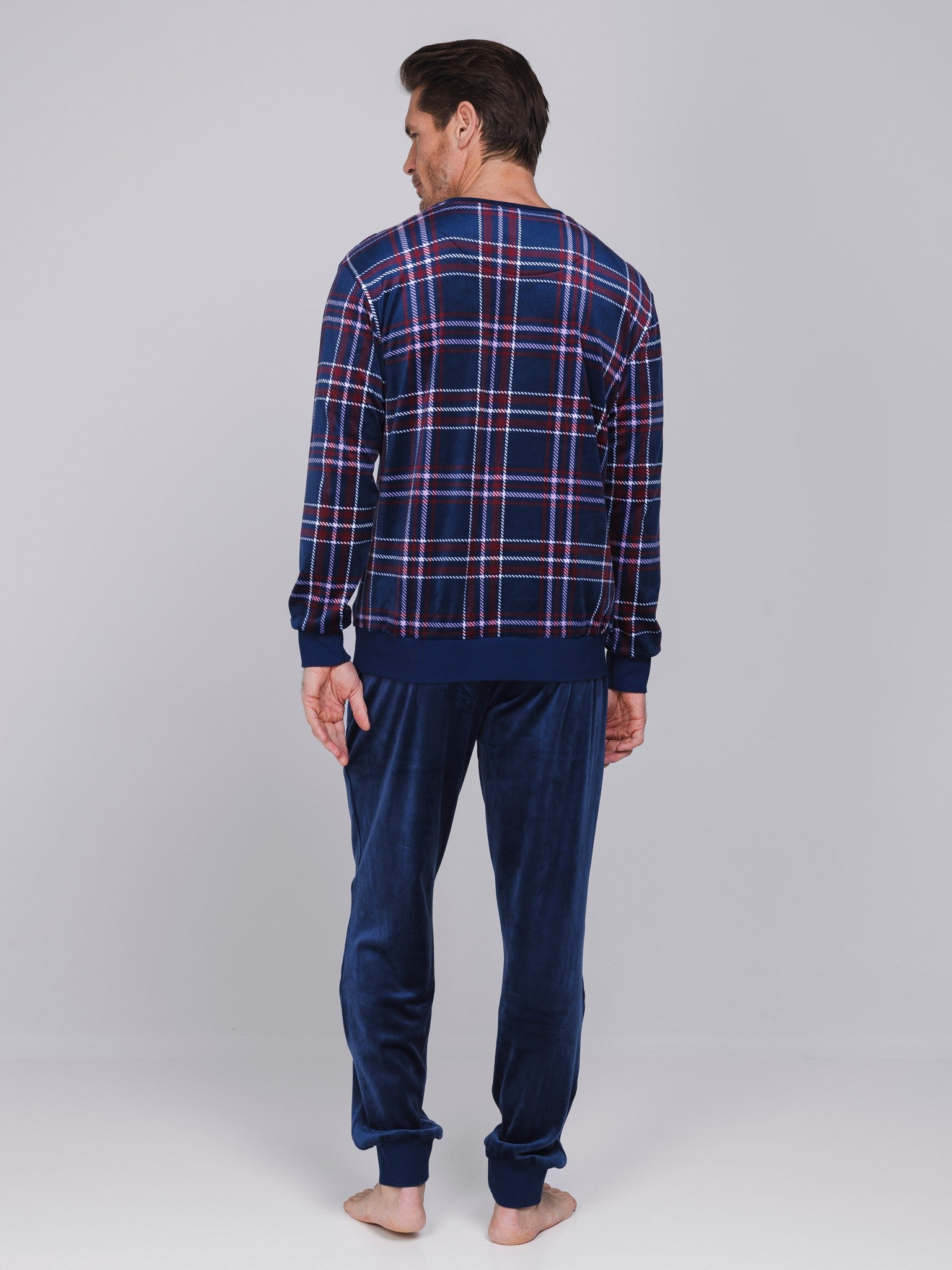 pastunette-northern-checks-herren-pyjama-dunkelblau-velours image 5