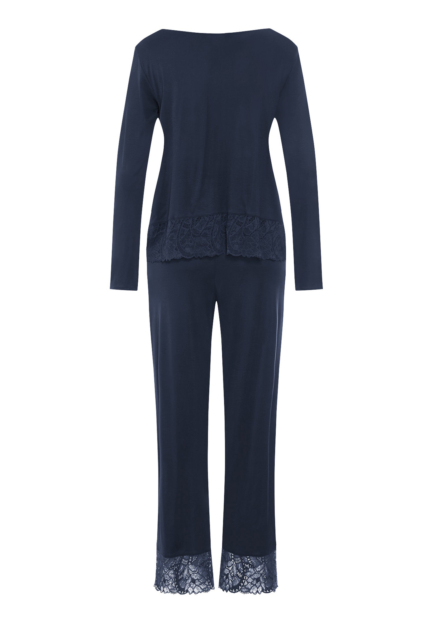 hanro-azelia-pyjama-lang-deep-navy-micromodal-spitze image 3