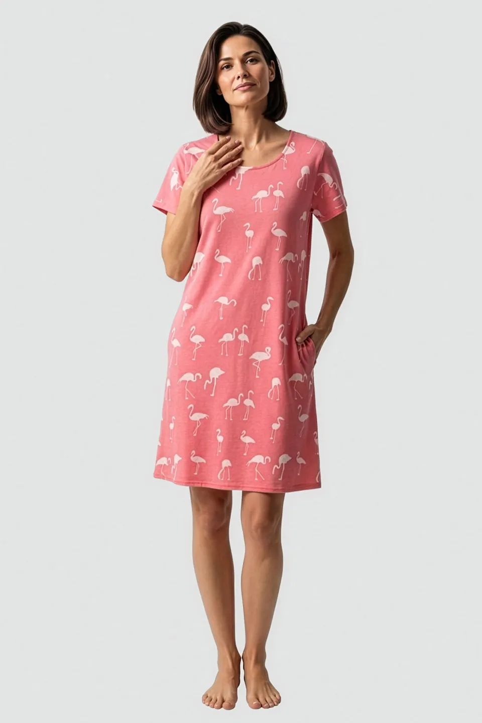 r-sch-be-happy-nachthemd-knielang-flamingo-druck-rosa-baumwolle image 1