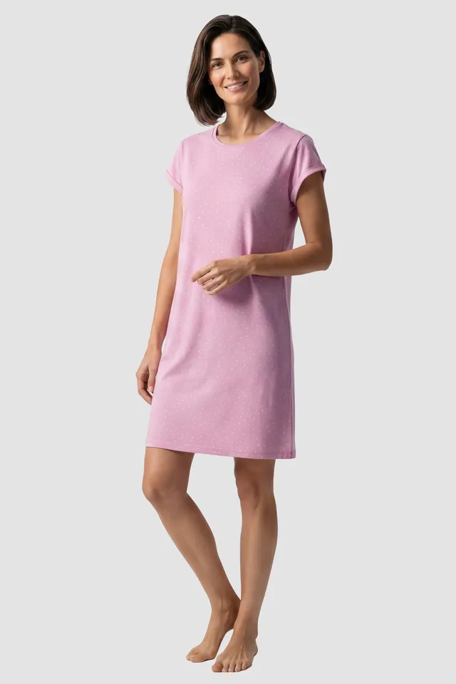 r-sch-be-happy-nachthemd-punktedruck-schlafhemd-rosa-baumwolle image 1