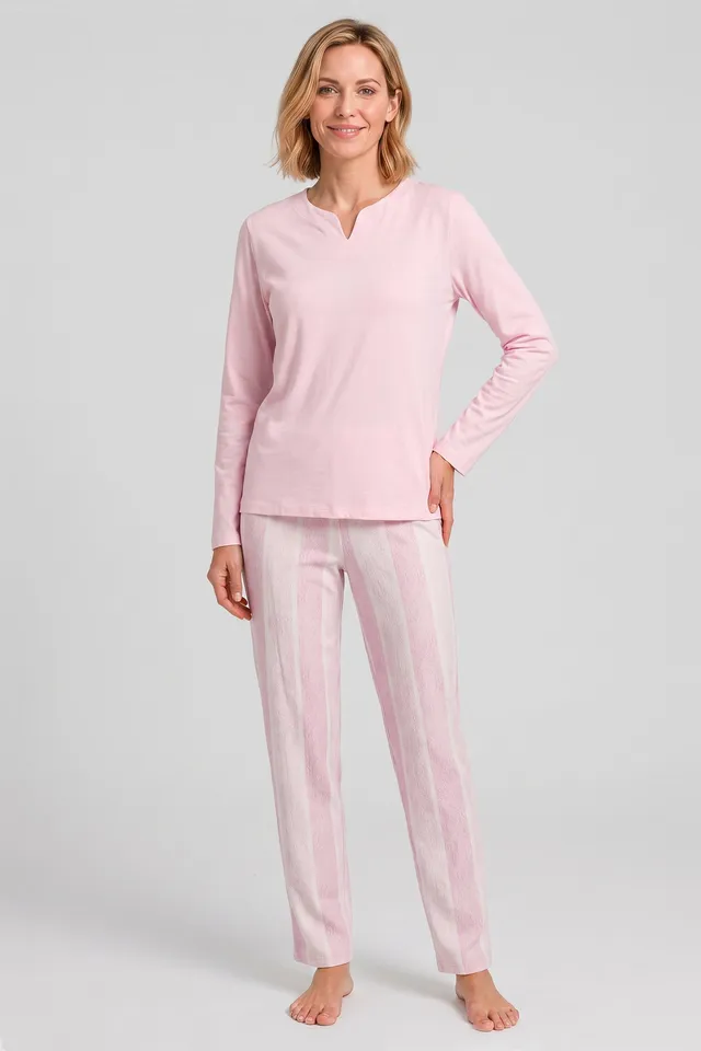 r-sch-be-happy-pyjama-lang-rosa-streifen-baumwolle image 1
