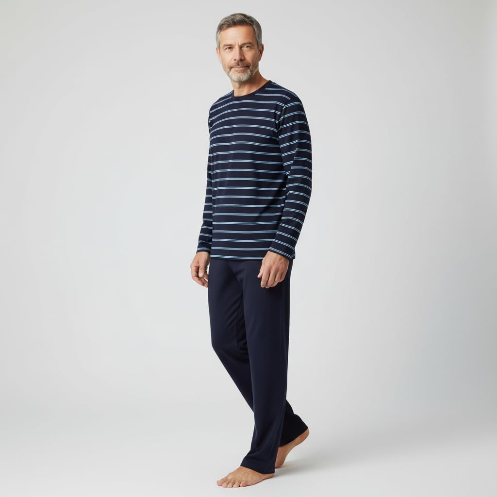 ringella-women-men-herren-schlafanzug-coolmax-ringel-navy-langarm image 3