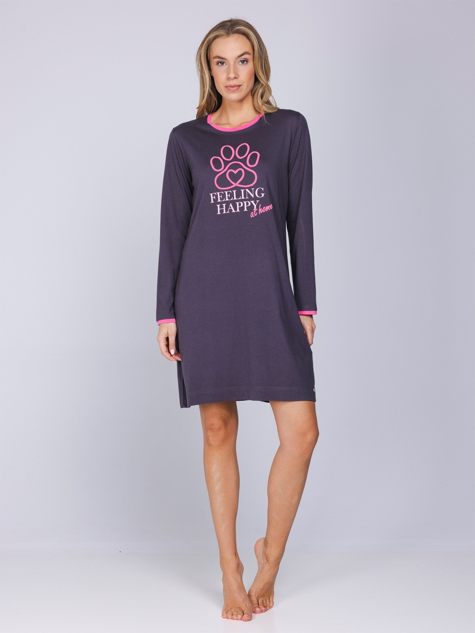 myrebelle-furry-friend-nachthemd-grau-bio-baumwolle-langarm image 2