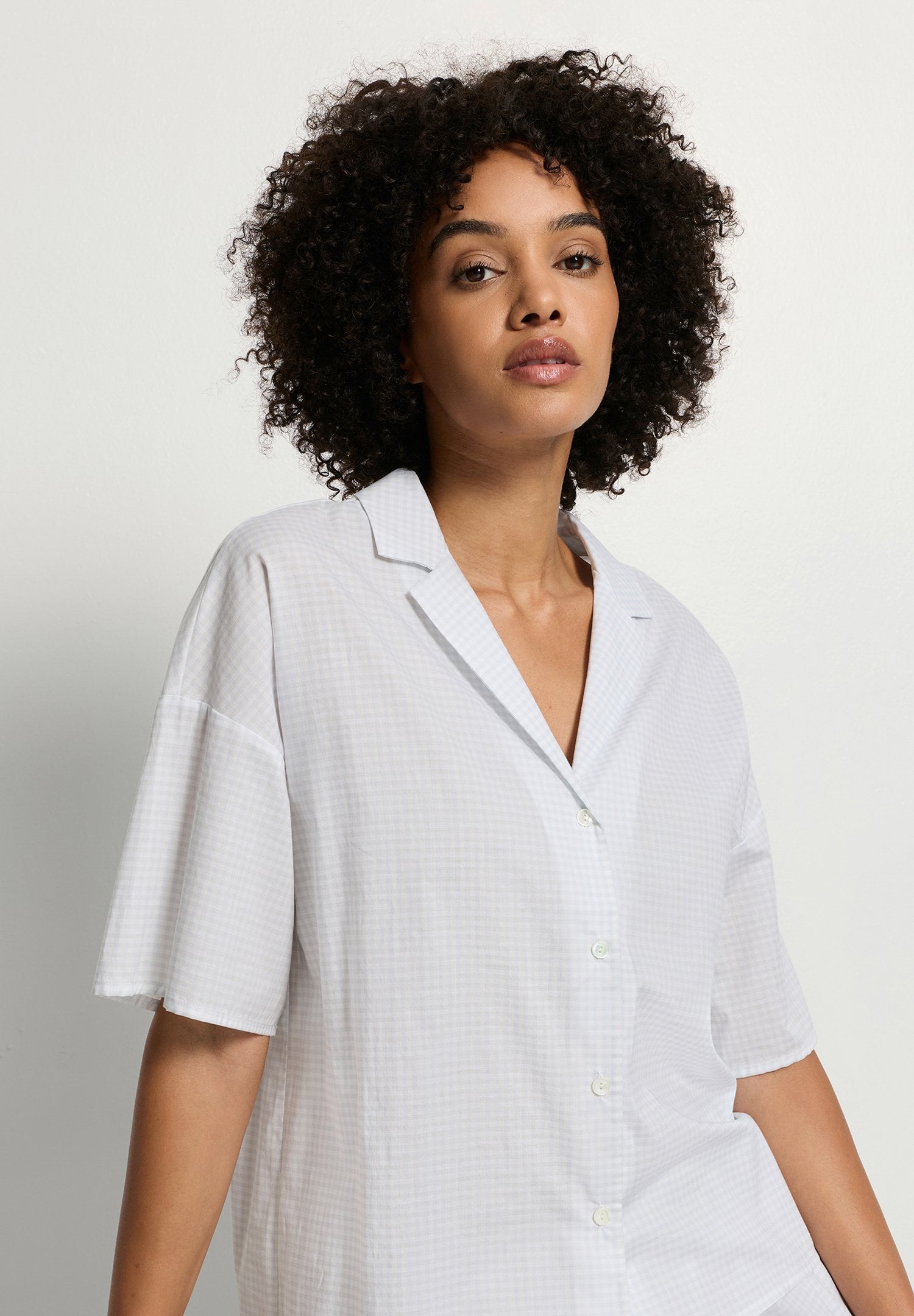 hanro-sleep-lounge-kurzarm-shirt-kariert-baumwolle-damen image 6