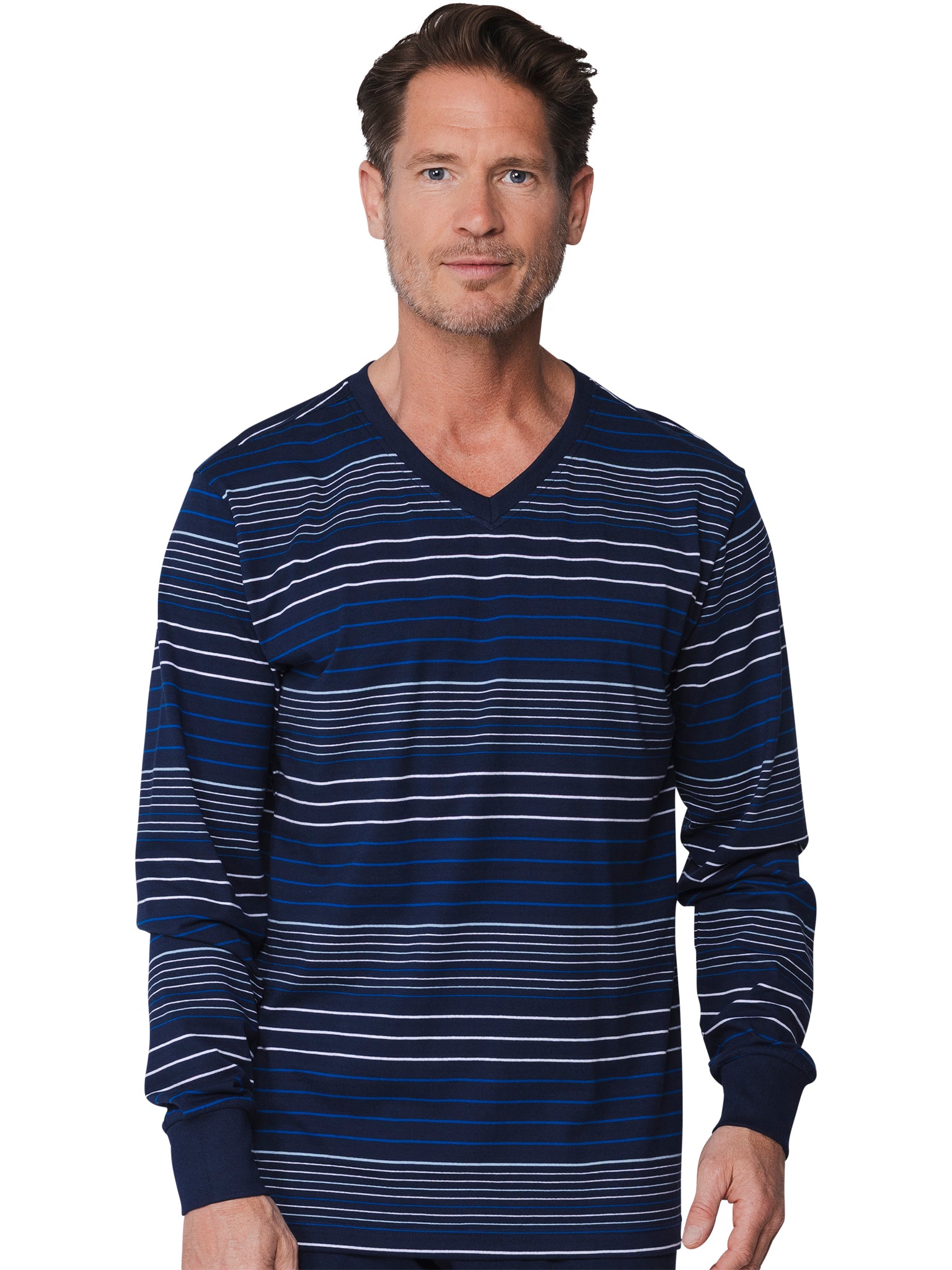 pastunette-pyjama-lounge-shirt-blau-gestreift-baumwolle image 2