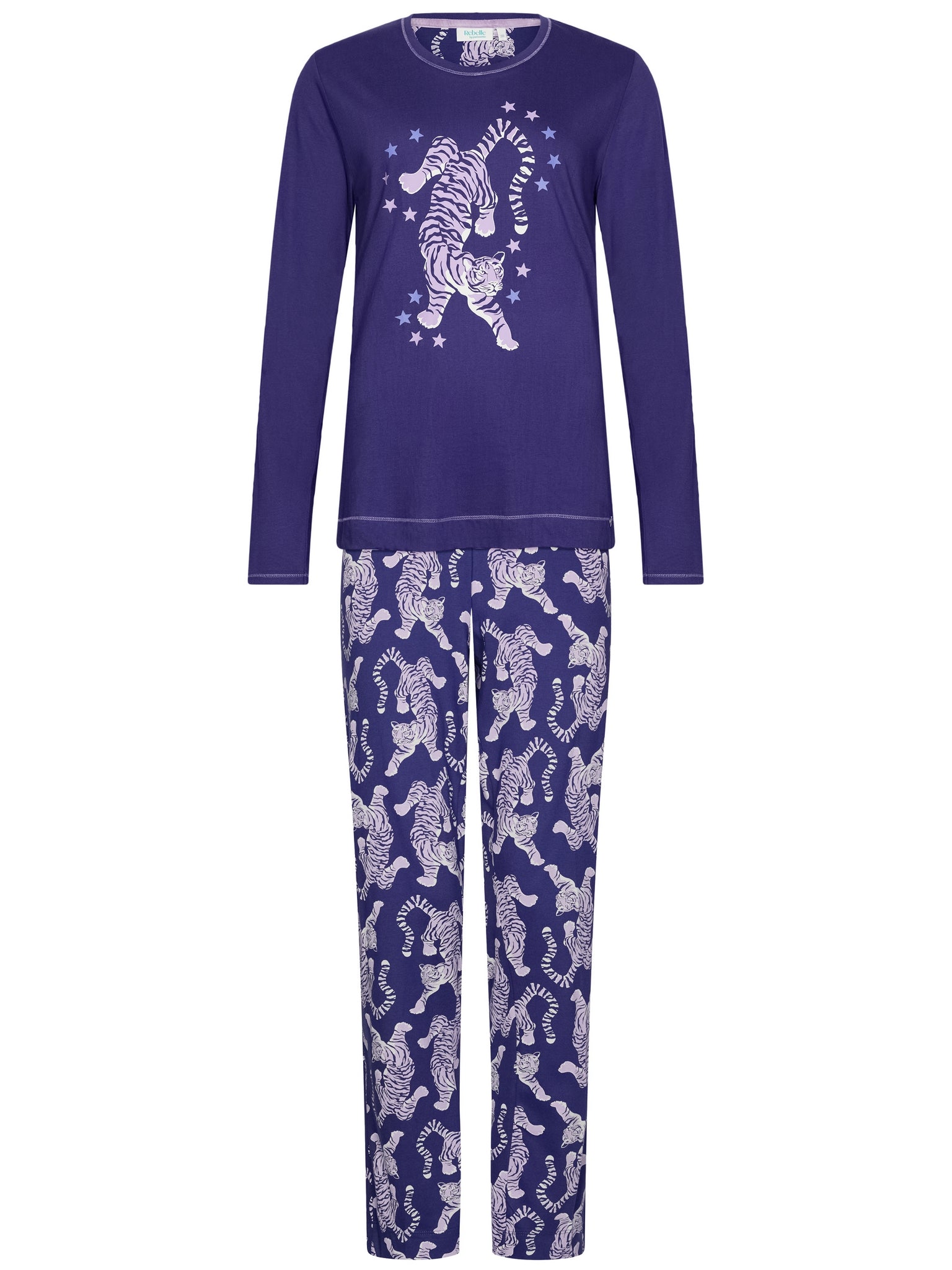 rebelle-tiger-star-pyjama-lila-bio-baumwolle image 1