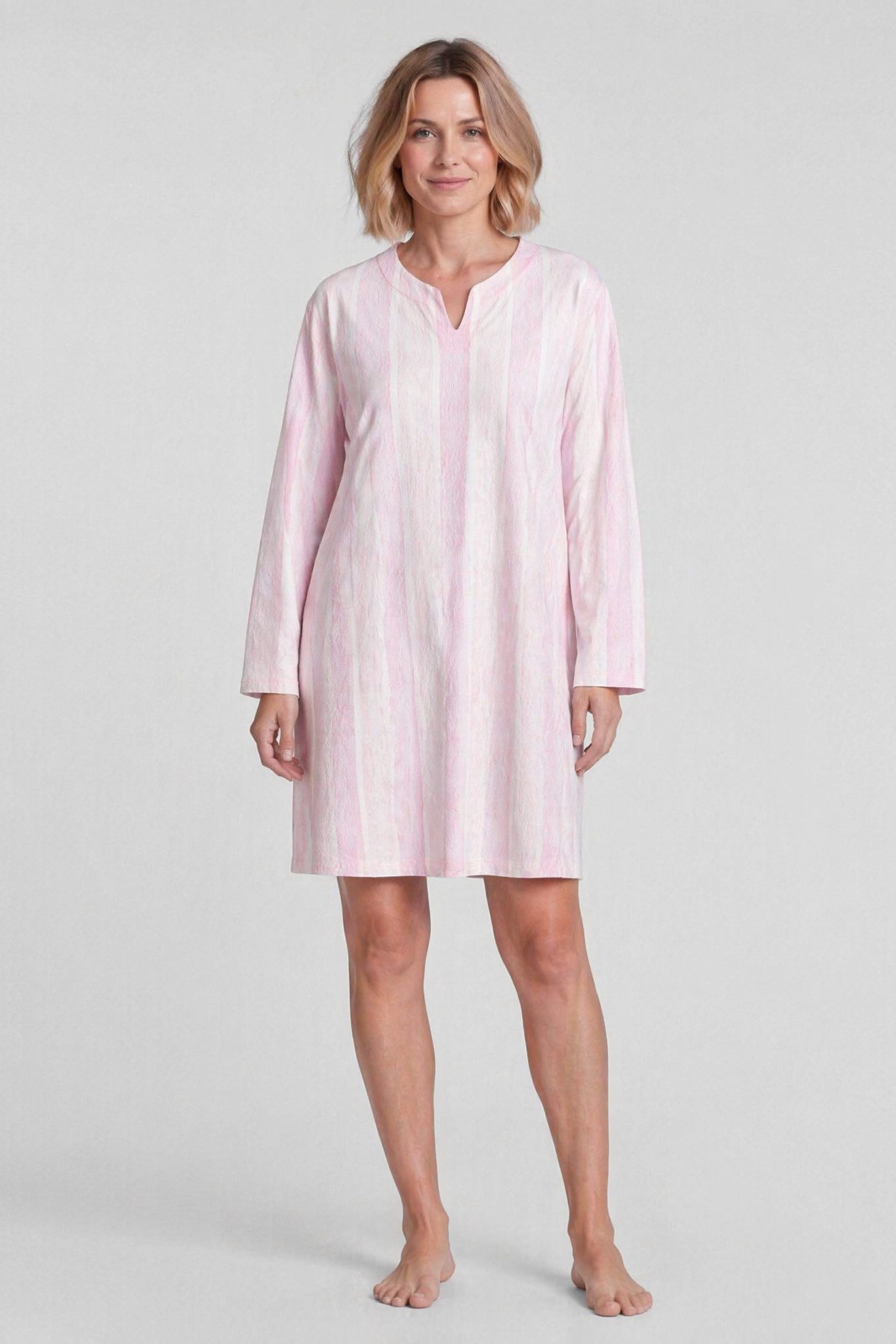 r-sch-be-happy-nachthemd-knielang-streifen-nachtkleid-rosa image 1