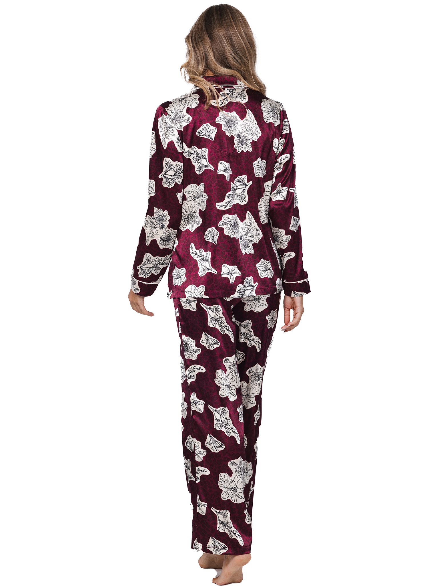 pastunette-premium-burgundy-dream-pyjama-bordeaux-satin-blumen image 4