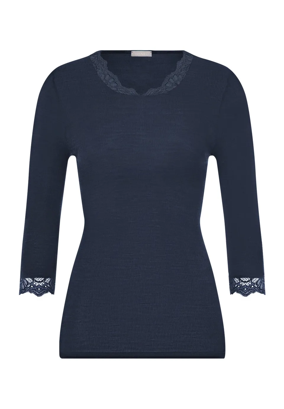 hanro-woolen-lace-3-4-shirt-deep-navy-wolle-seide-damen image 1