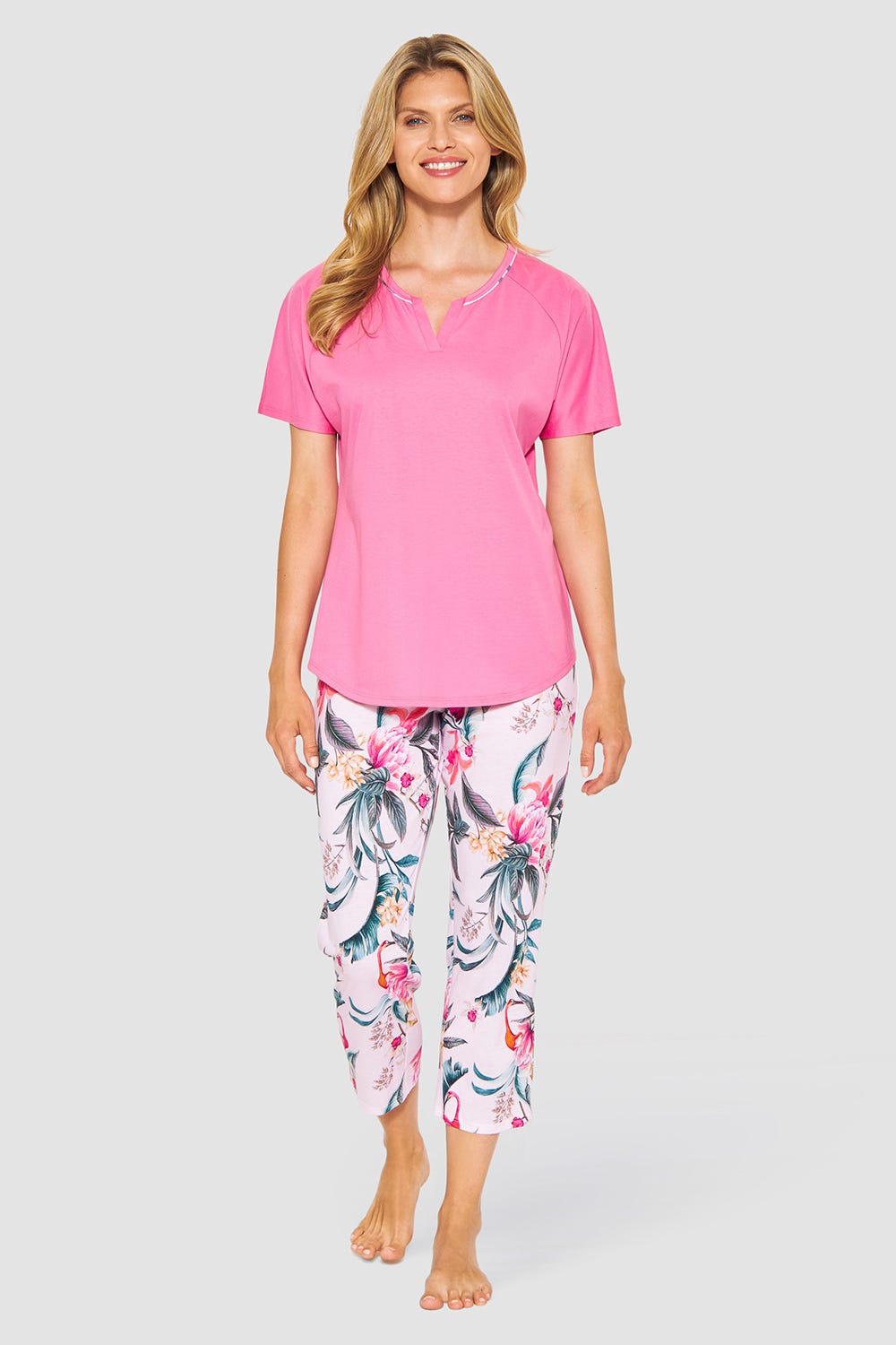 r-sch-be-happy-pyjama-kurzarm-pink-floral-hose image 1