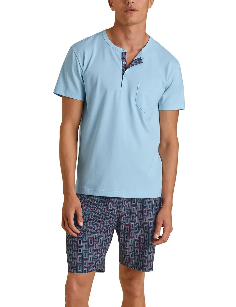 calida-relax-imprint-kurz-pyjama-herren-cascade-blue-baumwolle image 1