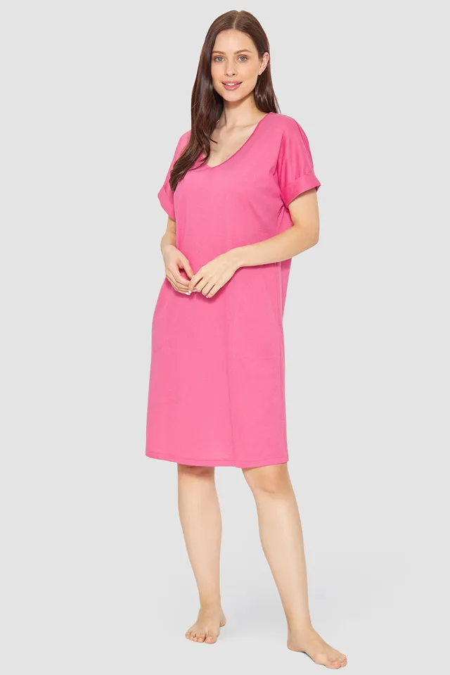 r-sch-be-happy-nachthemd-knielang-pink-kurzarm-taschen image 1