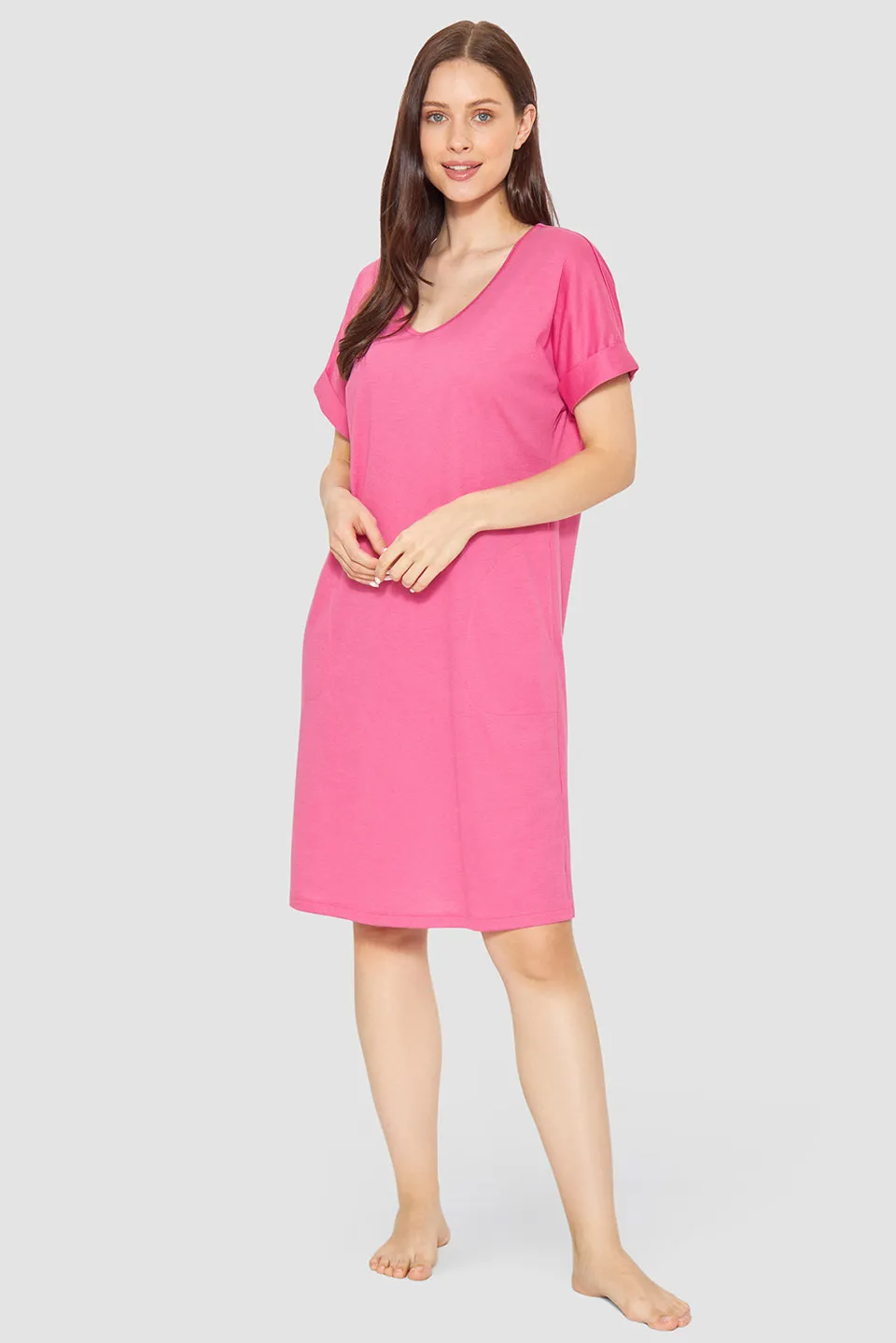 r-sch-be-happy-nachthemd-knielang-pink-kurzarm-taschen image 1