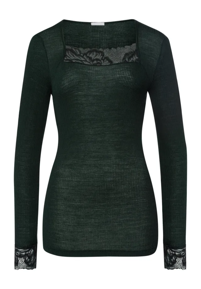 hanro-celeste-langarmshirt-damen-dark-malachite-wolle-seide image 1