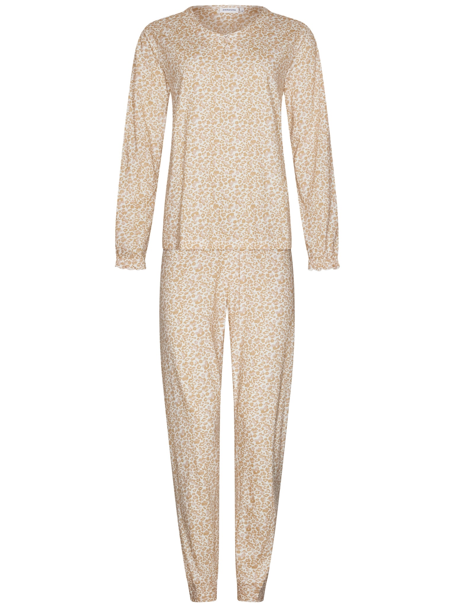 pastunette-beige-animal-pyjama-beige-bio-baumwolle-langarm image 1