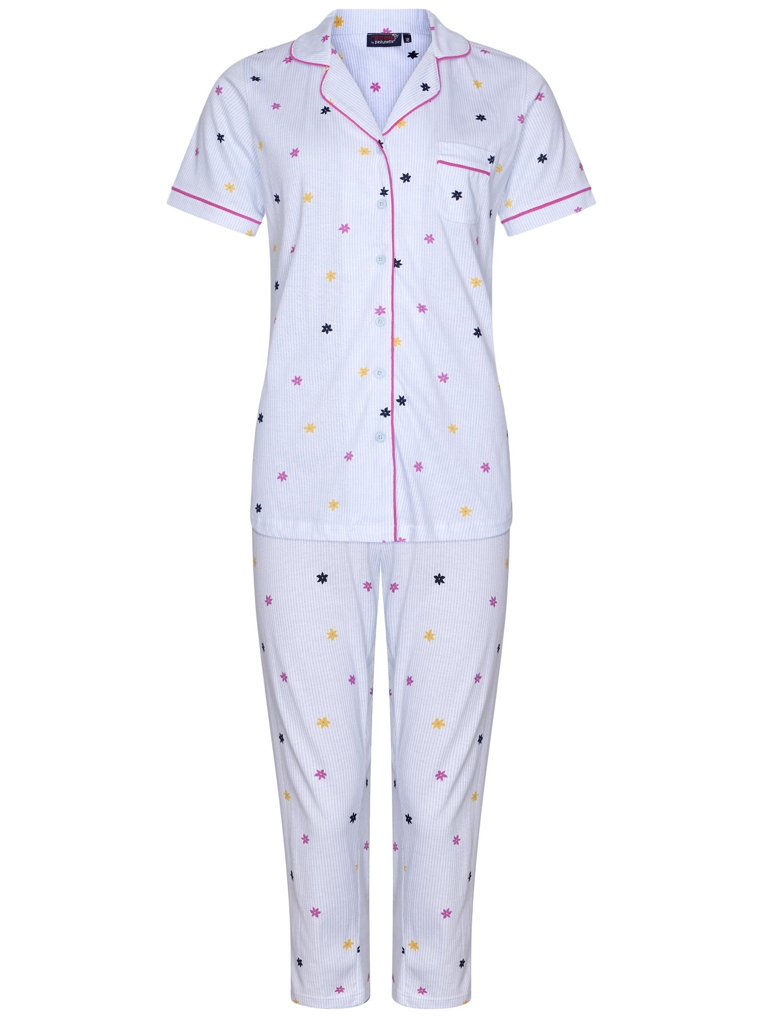 pastunette-rebelle-relax-pyjama-baumwolle-hellblau-blumen-gr-38 image 1