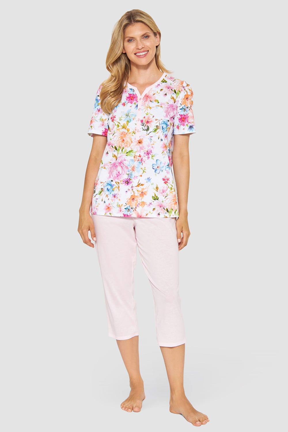 r-sch-be-happy-pyjama-3-4-kurzarm-bl-tenprint-rosa image 1